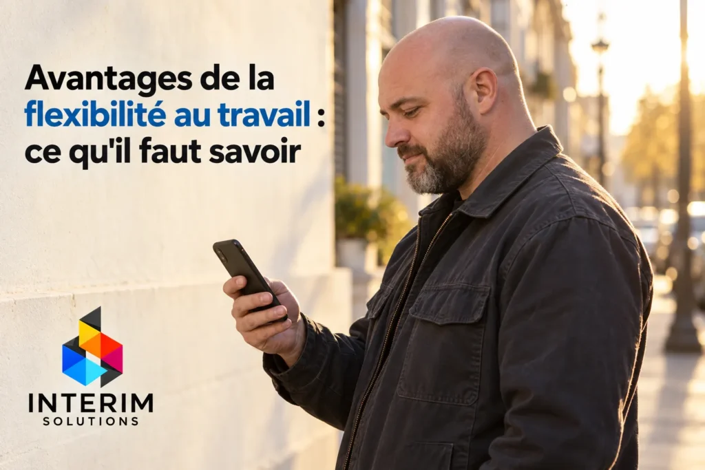 Homme debout dehors consulte son smartphone.